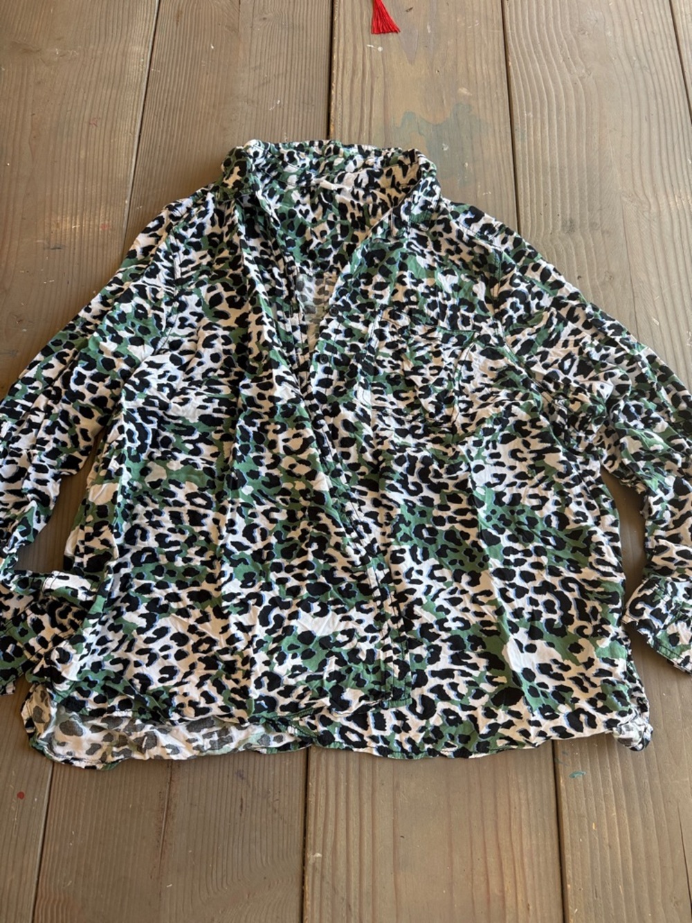 beachlunchlounge Green Black White Leopard Print Button Down Shirt